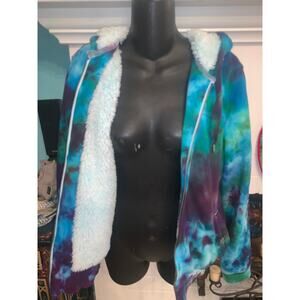 SUPER WARM COZY TIE DYE FAUX FUR LINED HOODIE M